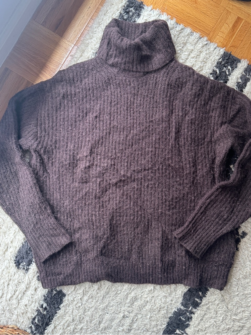 J. Crew Chunky Ribbed Turtleneck Sweater - Deep Brown